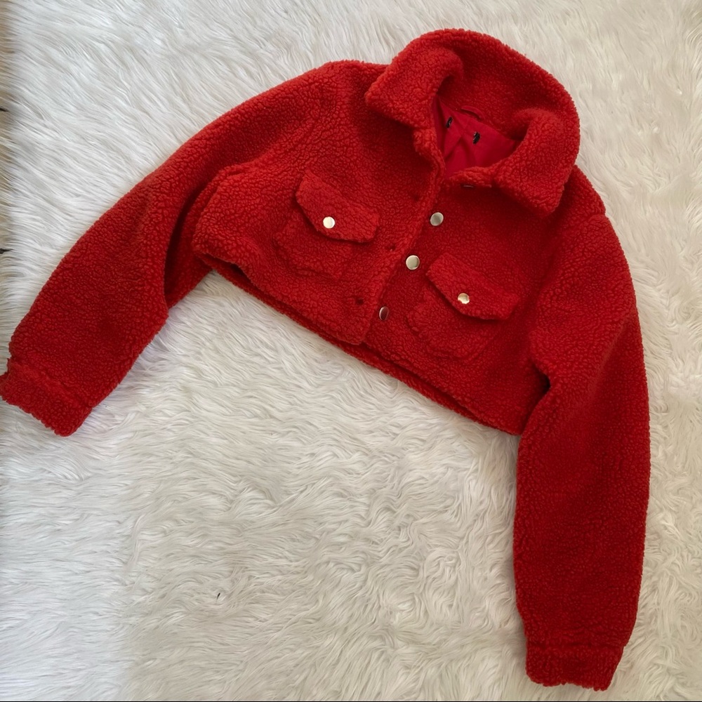 Red Cropped Furry Jacket